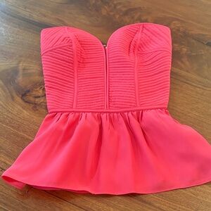 Parker Hot Pink Silk Quilted Peplum Top